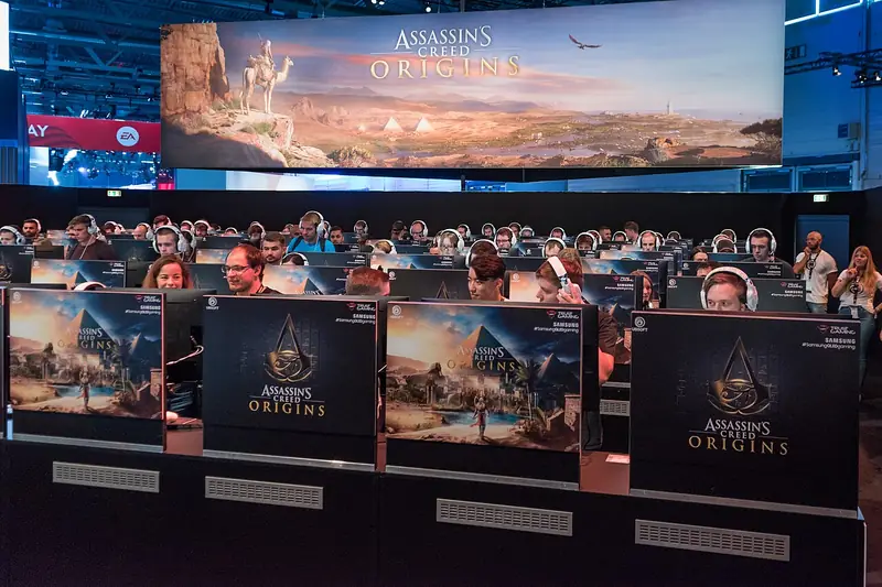 Les postes de démonstration d'Assassin's Creed Origins à la Gamescom 2017.